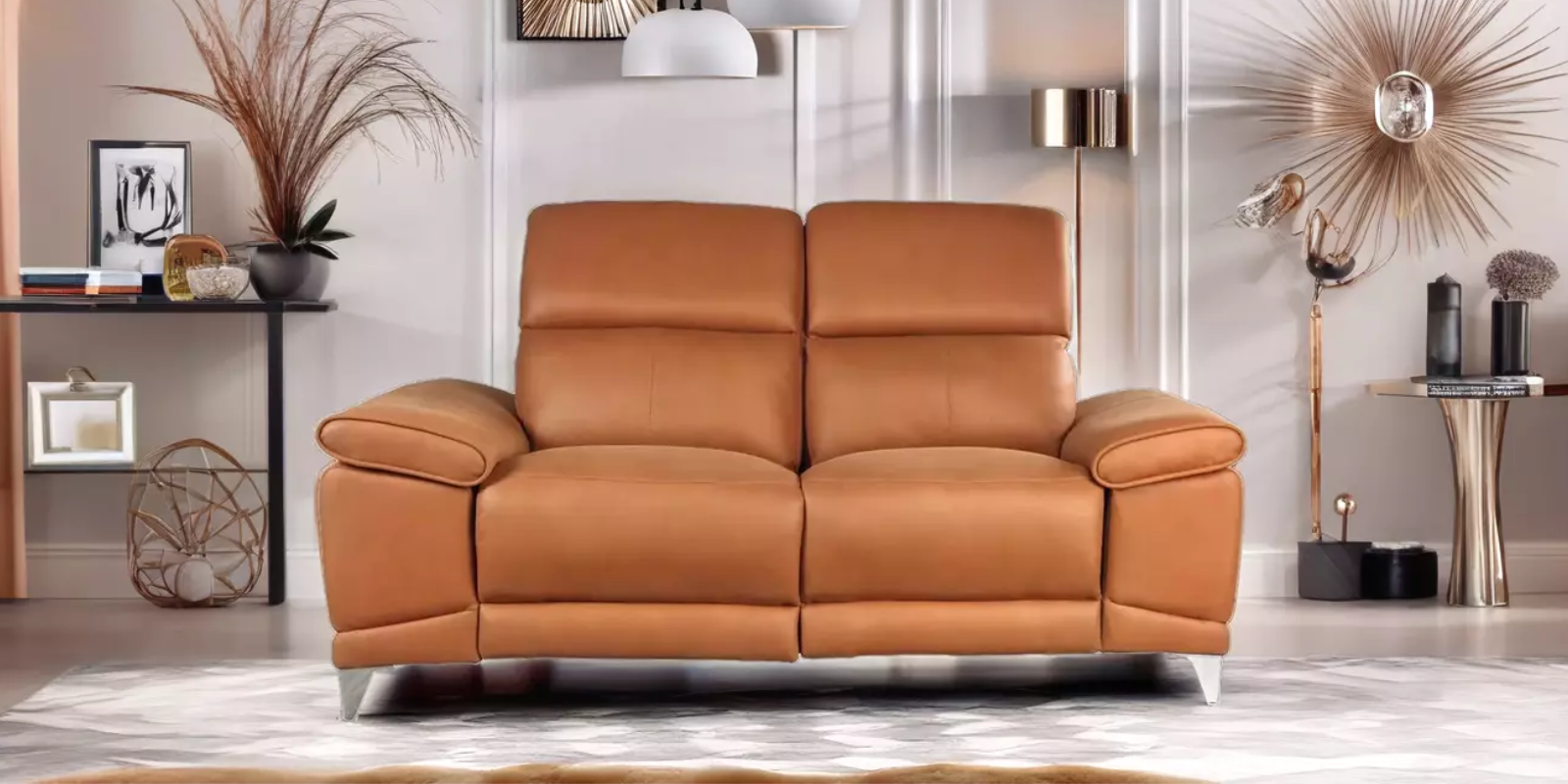 Lisbon 2 Seater Modern Design Living Room Motorized Recliner Suede Fabric Power Recliner In Tan Colour By Furnitech